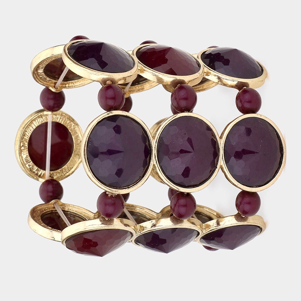 Burgundy Round Gemstone Stretch Bracelet
